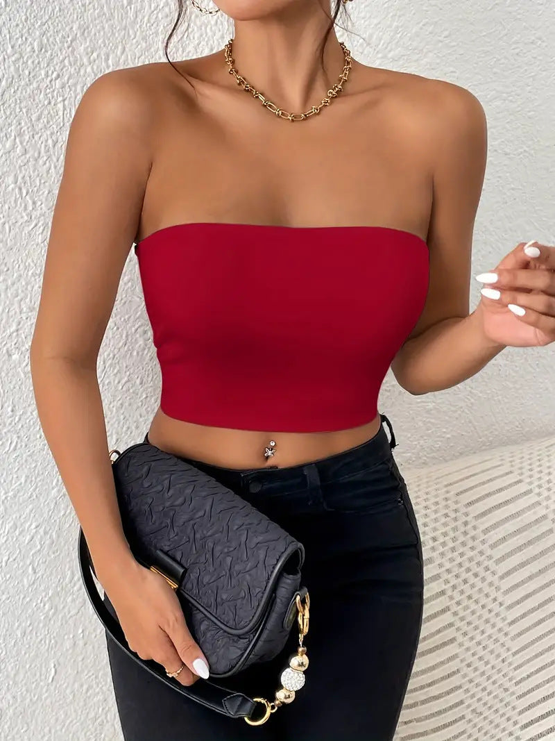 Sexy Cropped Tube Top Strapless Vest Outer Wear Tank Top Vest for Women