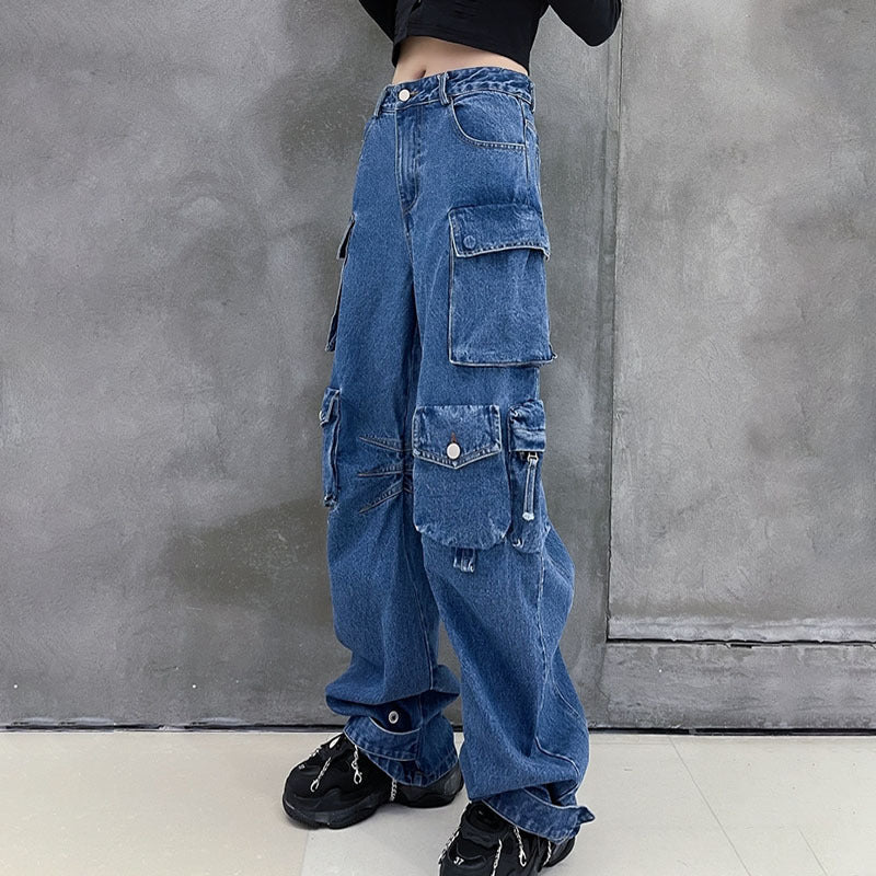 Multi Bag Wide Leg Jeans Herbst Winter Modische Cargohose Hip Hop Cool Series Hose