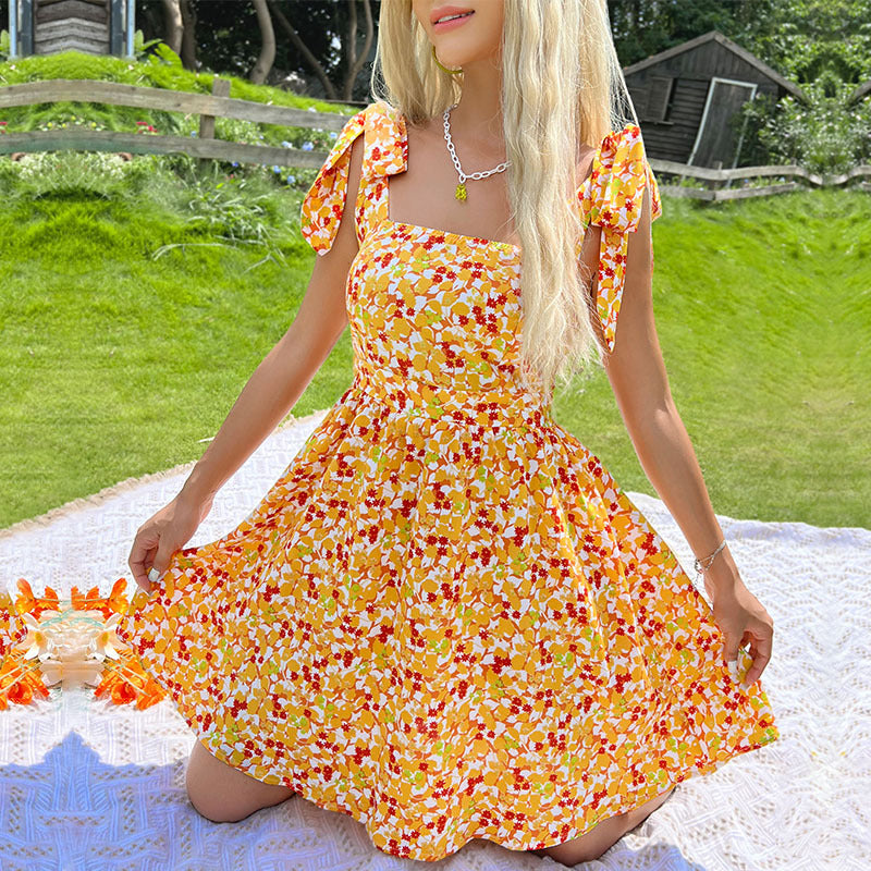 Summer Yellow Sweet Girlish Strap Dress