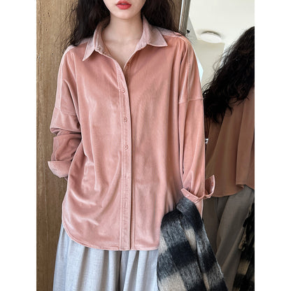 Camisa de pana de tela lijada gruesa minimalista japonesa para mujer, ropa interior de Otoño Invierno, vestido ajustado, camisa