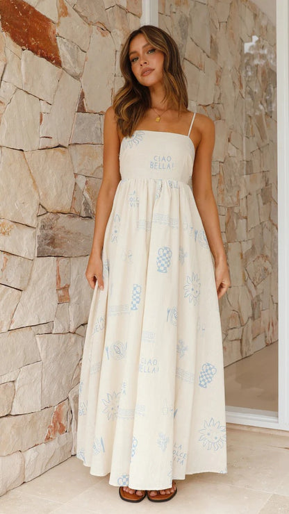 Vestido con tirantes con recorte en la espalda personalizado y estampado fresco de verano