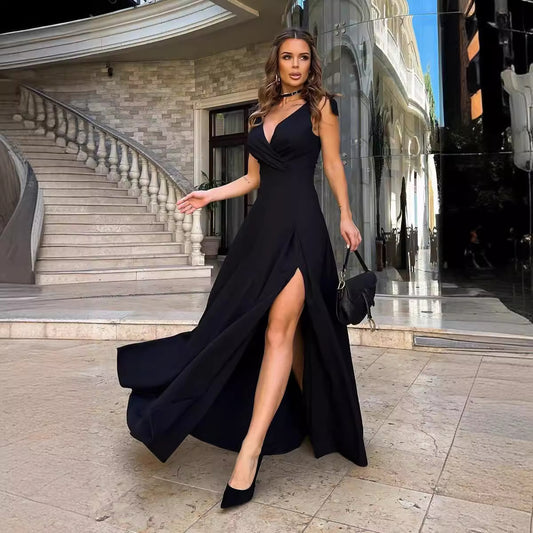 Women Clothing Women Clothing Summer Solid Color Lengthened Evening Dress Dress