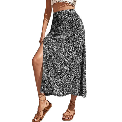 Summer Floral Skirt Split A- line Sheath Mid-Waist Skirt