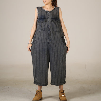 Loose Jumpsuit Personality Wool Tassel Hanging Crotch Wide Leg Cropped Jeans Korean