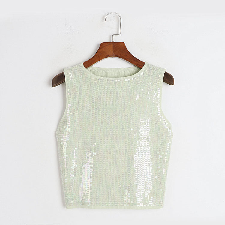 Sequined Knitted Vest Camisole Girl Street Sexy All Matching Solid Color Slimming Slim Fit Top Inner Wear Summer