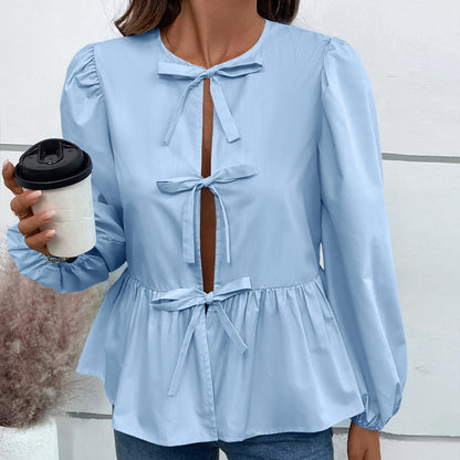 Women Clothing Casual Loose Sexy Buckle Shirt Top Women