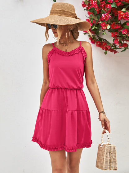 Women Clothing Spaghetti Strap Ruffle Dress