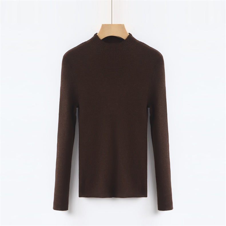 Solid Color Colorful Half Turtleneck Wool Base Shirt Sweater Women Slim Fit Slimming Long Sleeves Knitwear Top