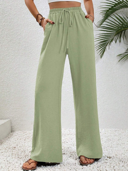 Ropa de mujer Primavera Verano Color sólido Fregona Pantalones de pierna ancha Pantalones casuales