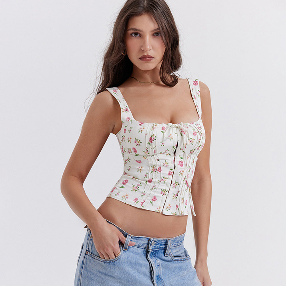 Camisola estampada para mujer, Top Sexy puro sin espalda, Top corto recortado, ropa de verano para mujer