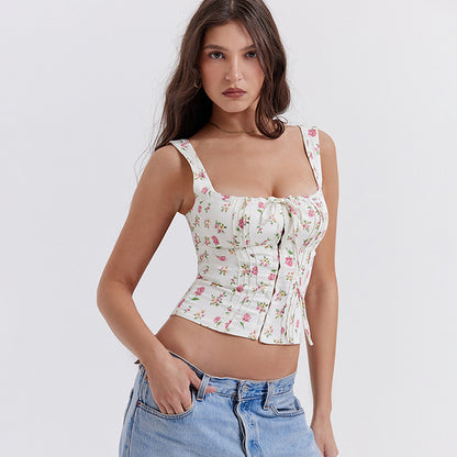 Printed Camisole Women Pure Sexy Backless Short Cropped Sexy Top Women's Summer Women Clothing