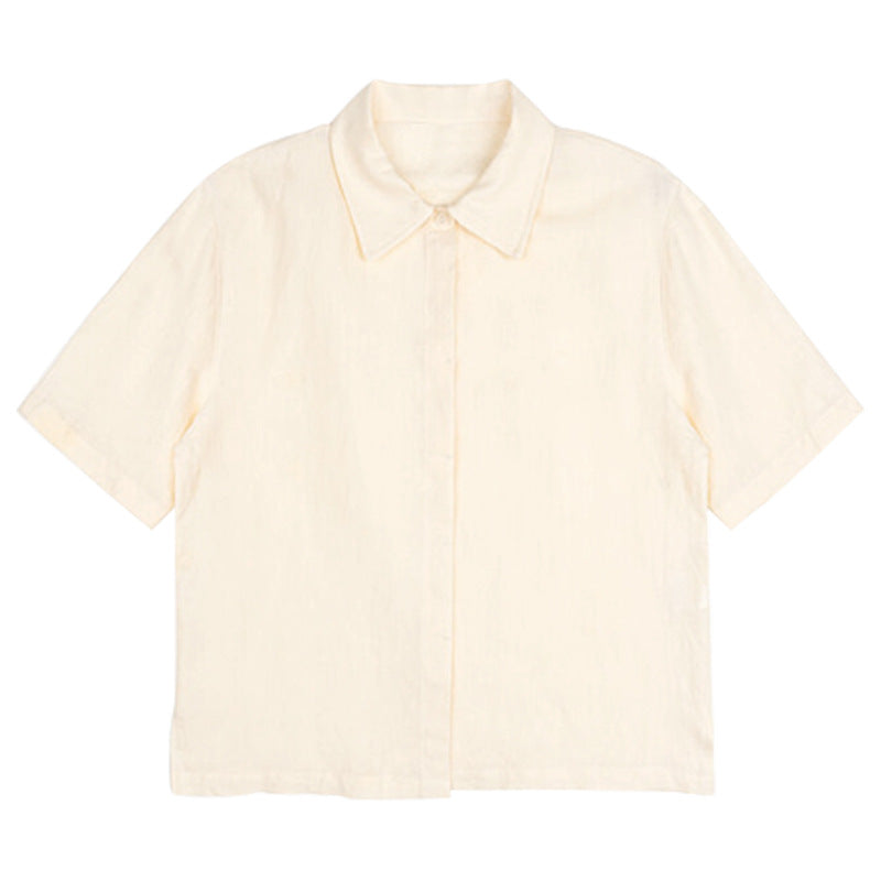 Texture Pure Linen Shirt Women French Minority Office All Matching Collared Short Sleeve Top