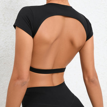 Ropa de Yoga con sensación desnuda para mujer, chaqueta deportiva ajustada de secado rápido para Yoga, camiseta para correr al aire libre, camiseta de Fitness con espalda de belleza