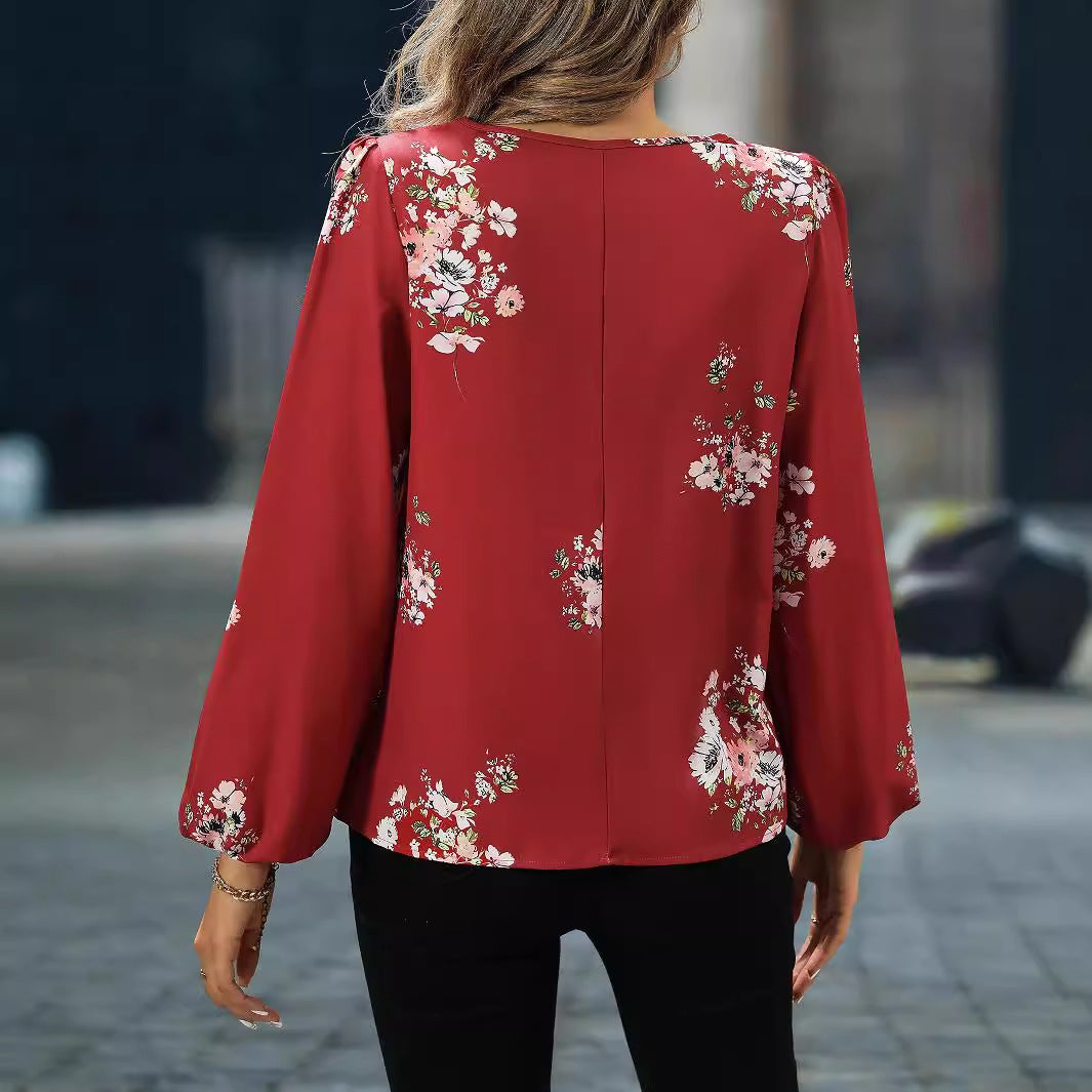 Camisa elegante de manga larga con estampado de linterna para mujer, la más vendida en ropa de primavera y otoño