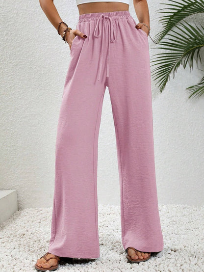 Ropa de mujer Primavera Verano Color sólido Fregona Pantalones de pierna ancha Pantalones casuales