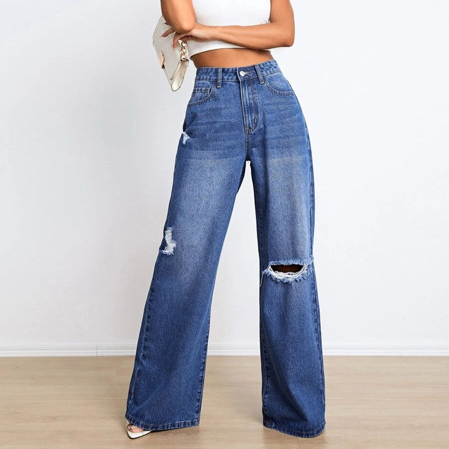 Damen Jeans mit weitem Bein und hoher Taille