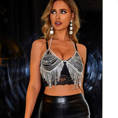 Summer Sexy Body Cha Exaggerated Rhinestone Chest Necklace