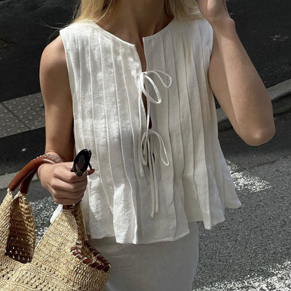 Camisa de lino y algodón con cordones para mujer, la mejor ropa de primavera y verano