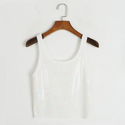 Sequined Knitted Vest Camisole Girl Street Sexy All Matching Solid Color Slimming Slim Fit Top Inner Wear Summer