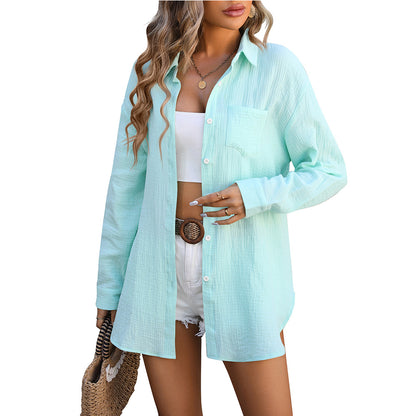 Damenbekleidung Frühling Sommer Strandüberzug Doppellagiges Champray Casual Shirt