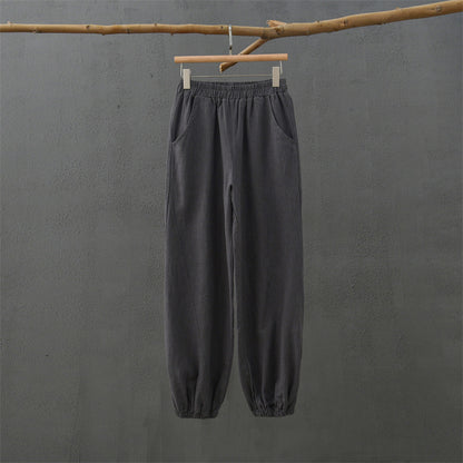 Spring Summer Cotton Linen Women Clothing Retro Stone Washed Ramie Bamboo Section Casual Trousers Women Cotton Linen Knickerbockers Yoga Pants