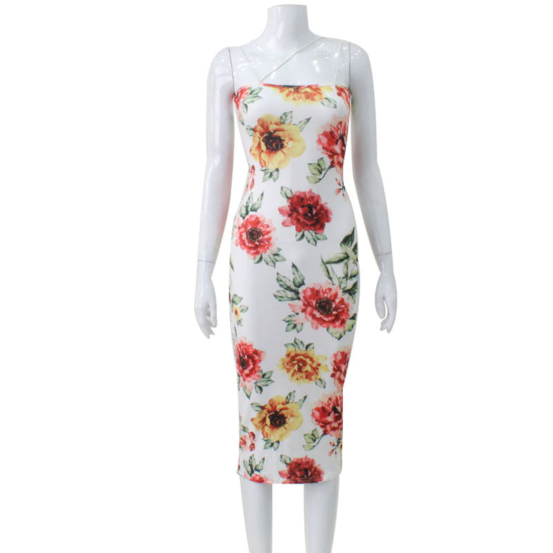 Women Floral Printed Sexy Suspender Slim Slimming Elegant Dress Women