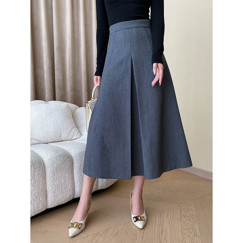 Sinan French High Cut Commuting Elegant A Line Woolen Non Ironing Skirt