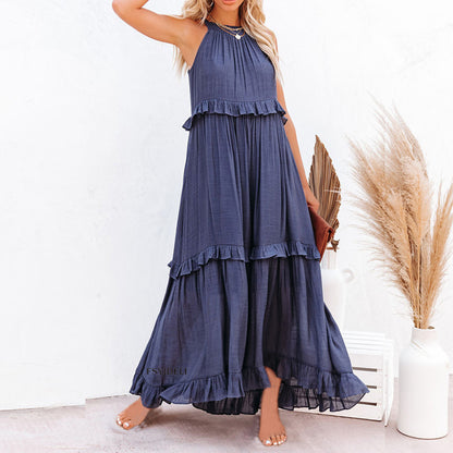 Sommerkleid Unregelmäßiges Asymmetrisches Stufenkleid Ärmellos Langes Bodenlanges Kleid Urlaubskleid Damen