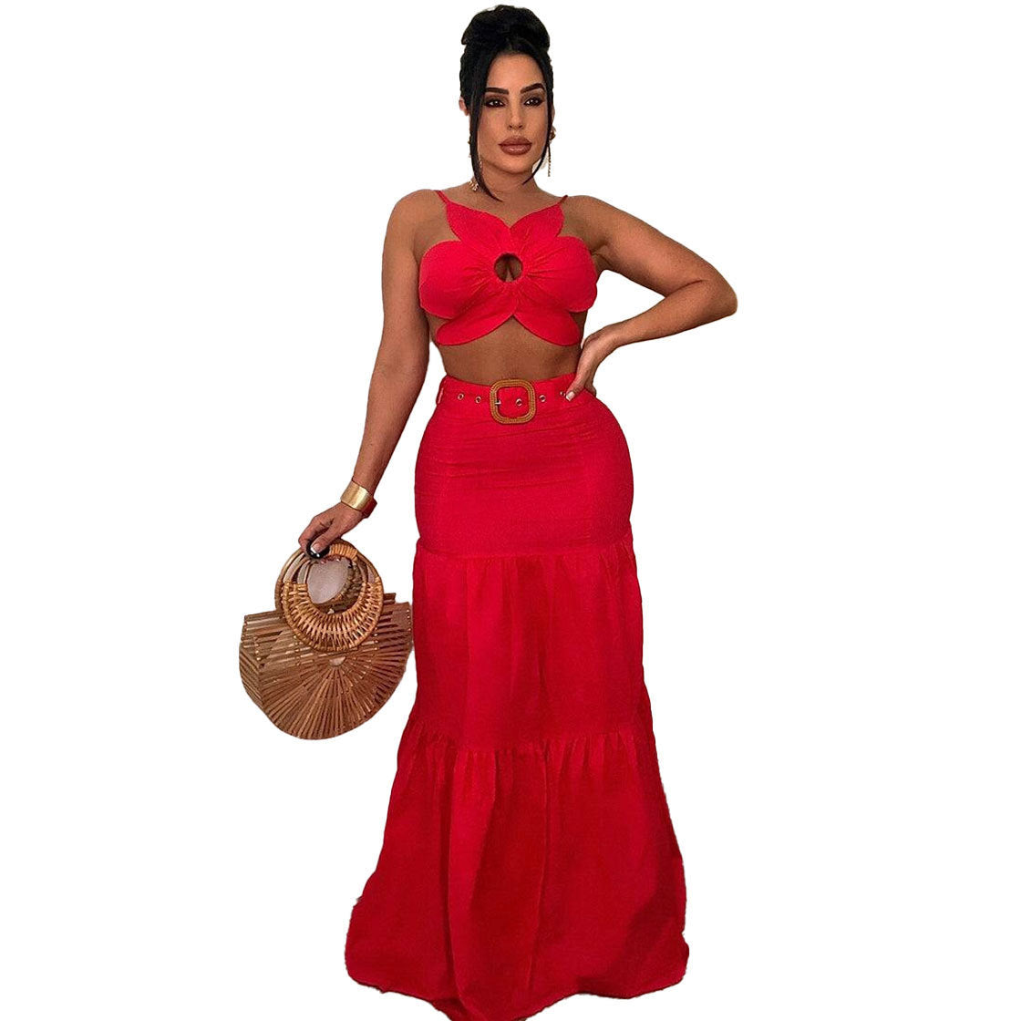 Sexy Solid Color Special-Shaped Strap Strap Large Skirt Belt Set