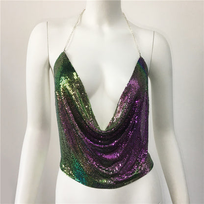 Women Clothing Rhinestone Rhinestone Vest Sexy Party Nightclub Sexy Suit Rhinestone Top Sling