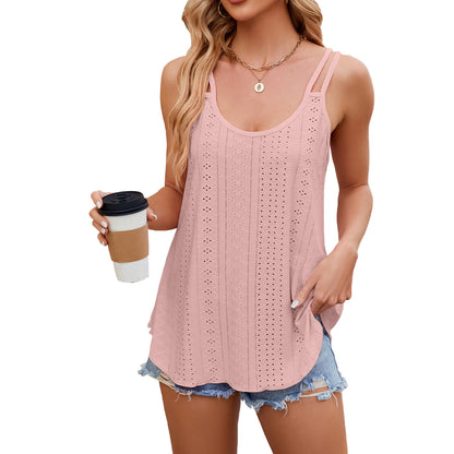 Einfarbiges Rundhals-Camisole-Top für Damen mit Spaghettiträgern