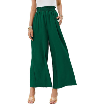 Primavera Verano Algodón Lino Mujer Color Sólido Cintura Alta Suelto Casual Pantalones de pierna ancha