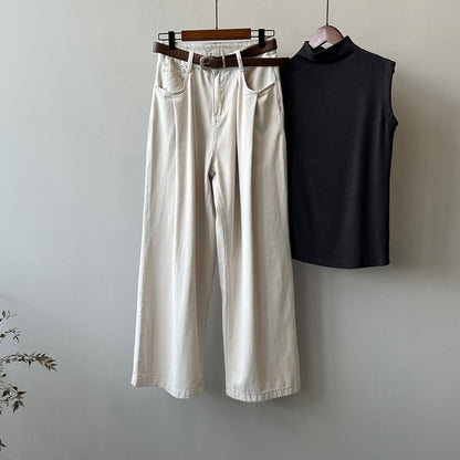 Dünne Jeans aus Samt mit hoher Taille und weitem Bein für Damen, Frühling, Retro, lässig, lockere Mop-Hose