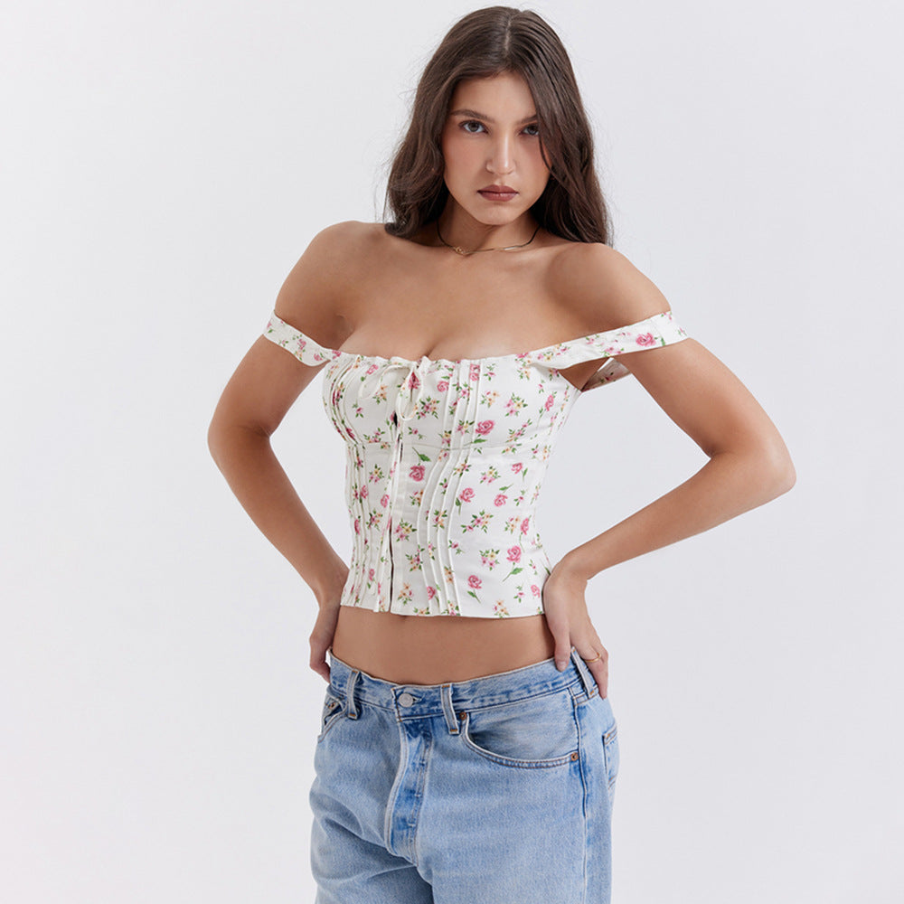 Camisola estampada para mujer, Top Sexy puro sin espalda, Top corto recortado, ropa de verano para mujer