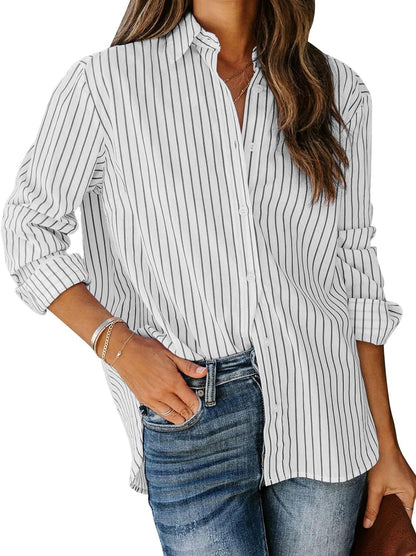 Ropa de mujer Camisa informal de manga larga a rayas con botones para mujer