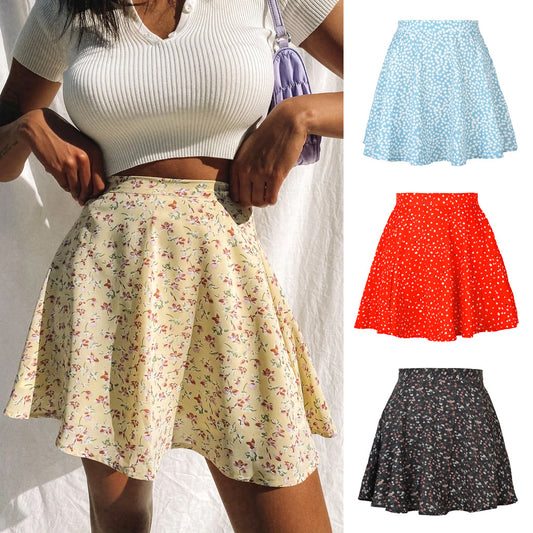 Floral Skirt High Waist Umbrella Skirt Invisible Zipper Chiffon Printed Short Skirt