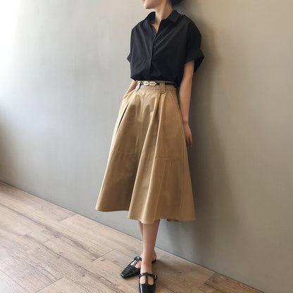 Solid Skirt Women Autumn French Loose Big Swing Mid Length Princess No Blted Skirt