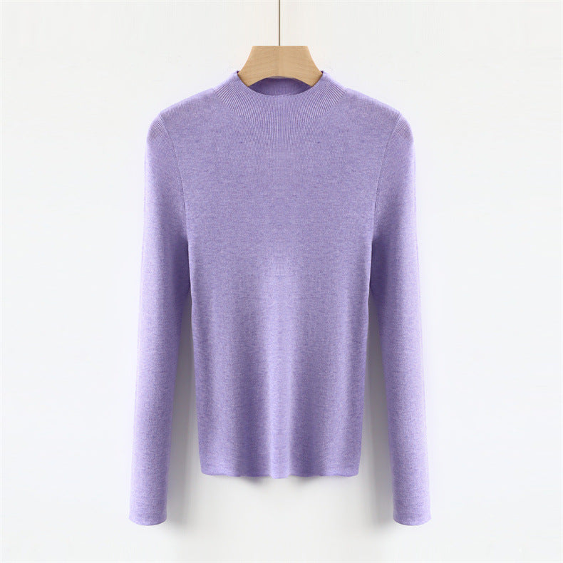 Solid Color Colorful Half Turtleneck Wool Base Shirt Sweater Women Slim Fit Slimming Long Sleeves Knitwear Top