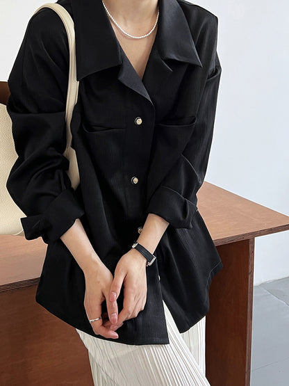 Satin Collar Shirt Women Autumn Clothing High Sense Lightly Mature Texture Solid Color Shirt