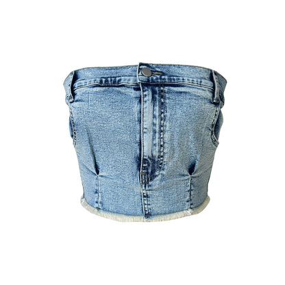 Women Wear Super Elastic Denim Imitation Pants Type Cropped Spicy Tube Top