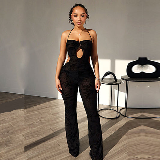 Sexy Damen Kleidung Sommer Neckholder Rückenfrei Aushöhlen Cutout Mesh Durchsichtig Sexy Slim Fit Bodysuit