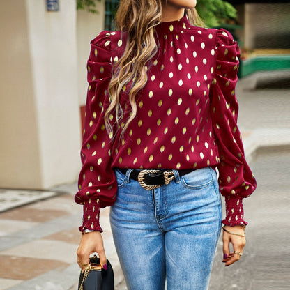 Ropa de mujer Camisa de manga larga con cuello redondo para oficina de otoño e invierno