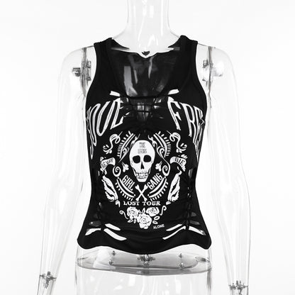 Summer Personalized Sexy Top Street Casual Dark Printed Woven Vest Women