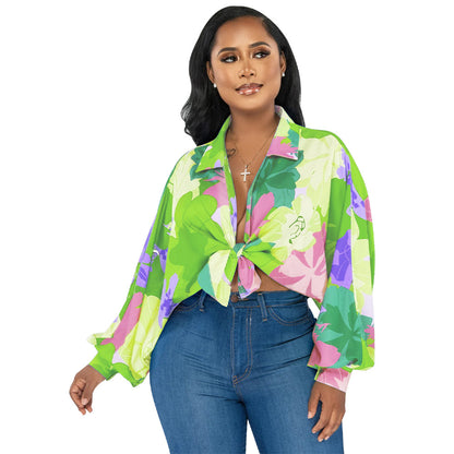 Ropa de mujer Camisa estampada con cuello y mangas murciélago