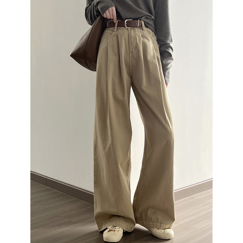 Pantalones vaqueros de pierna ancha de cintura alta de terciopelo fino para mujer pantalones de fregona sueltos casuales retro de primavera