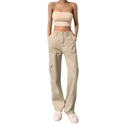 Schmale Cargohose mit hoher Taille und mehreren Taschen für Damen