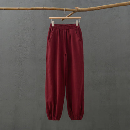 Primavera Verano Algodón Lino Ropa de mujer Retro Lavado a la piedra Ramio Sección de bambú Pantalones casuales Mujeres Algodón Lino Knickerbockers Pantalones de yoga