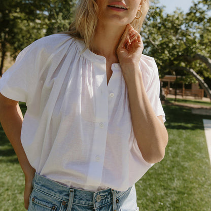 Camisa de manga corta de algodón de diseño francés para mujer, camisa dulce de verano, Top a juego con manga de murciélago y cuello redondo