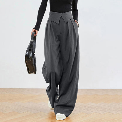 Spring Classic Loose High Grade Gray Office High Waist Wide Leg Pants Women Casual Pants