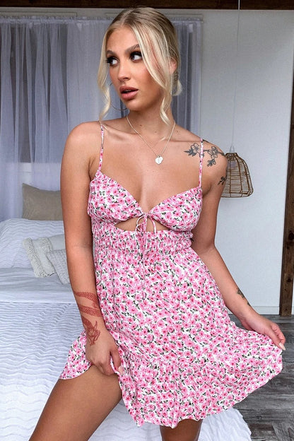 Frühling Sommer Kleine Blumendruck Trägerlosen Sexy Strap Kurzes Kleid